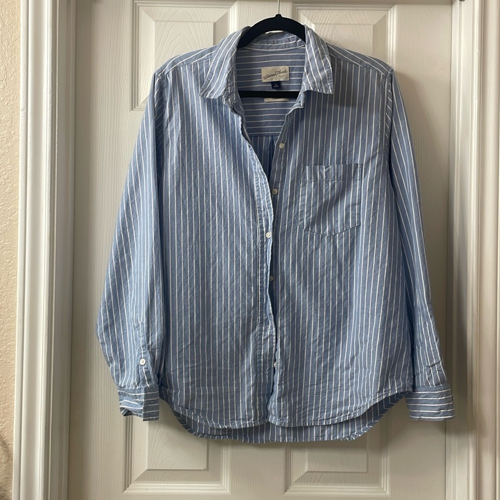 Blue and white pinstripe button down shirt
